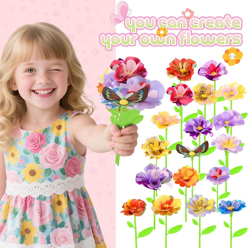 Nicella DIY Fabric Flower Bouquet Toy Accessories – Creative Flower Market & Arts & Crafts Add-On Kits for Kids (Makes 33 Flowers & 3 Butterflies, 36 Pieces Total) - Image 4